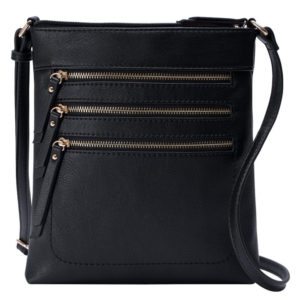 Multi Pocket Crossbody Bag Adjustable Strap Faux Leather Top Zip Closure